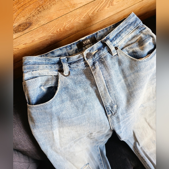 NEUW Distressed Blue Jeans Straight Leg High Waisted - Picture 2 of 7